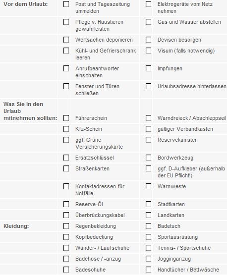 Checkliste Urlaub Sommer TÜV NORD