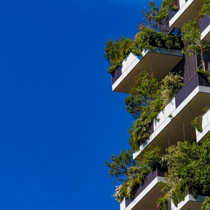 Grüne Bepflanzung an einem Gebäude um den Carbon Footprint zu senken