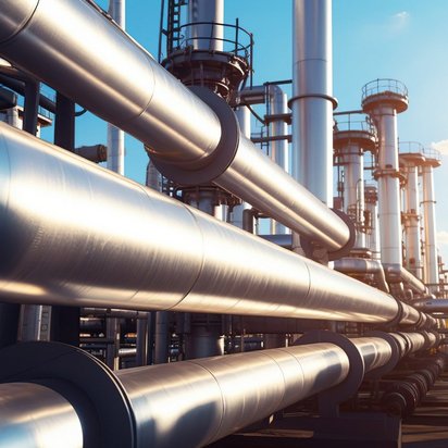 Industriepipelines in einer Energieanlage als Symbol für digitale Pipeline-Analyse und Zustandsbewertung durch LOOP.