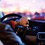 Psychologie und Medizin MPU bei TÜV NORD Person mit Lederjacke fährt ein Auto bei Sonnenuntergang durch die Stadt