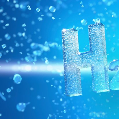 H2 als Buchstaben vor futuristisch bläulichem Hintergrund