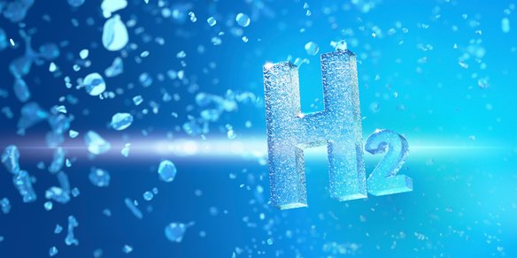 H2 als Buchstaben vor futuristisch bläulichem Hintergrund