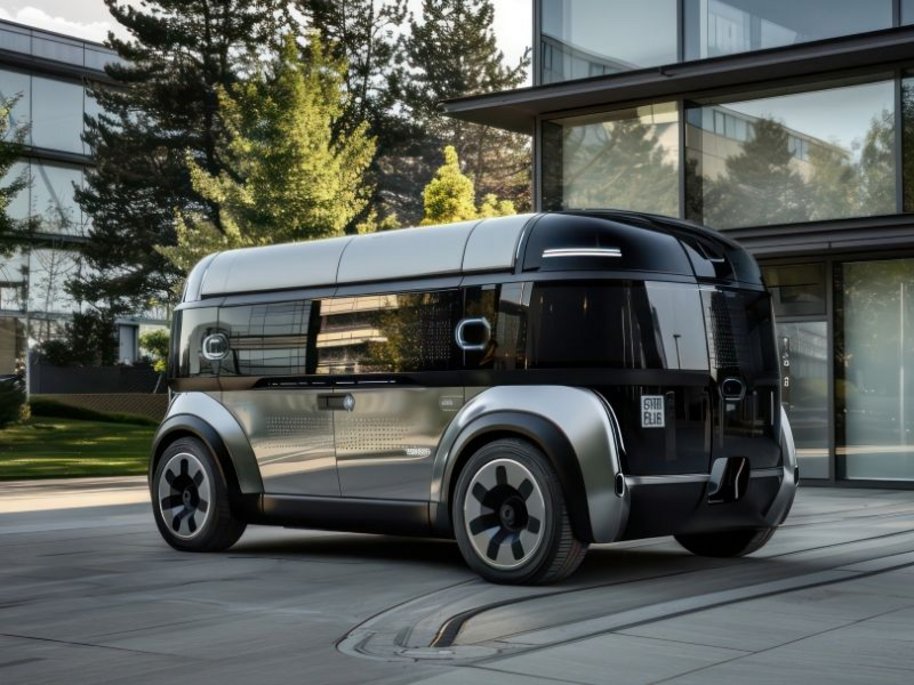 Ein schwarzes selbstfahrendes Fahrzeug