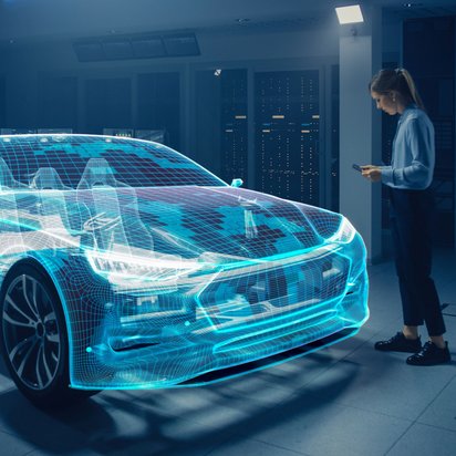 Holografisches Fahrzeugmodell in moderner Entwicklungsumgebung
