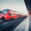 Roter Zug in Bewegung auf einem Bahnhof