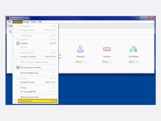 Adobe Acrobat Reader DC mit hervorgehobenen Elementen