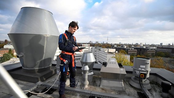 TÜV NORD Mittarbeiter bei der Abluftprüfung