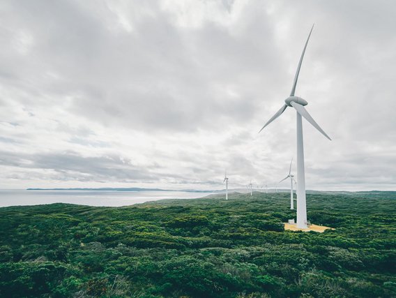 Eine Windkraftanlage erzeugt elektrische Energie durch Windkraf