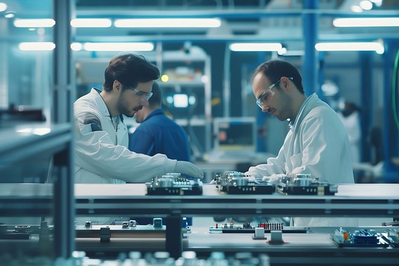 Ingenieure bei der Arbeit in einer modernen Produktionsanlage