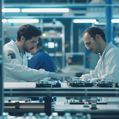 Ingenieure bei der Arbeit in einer modernen Produktionsanlage