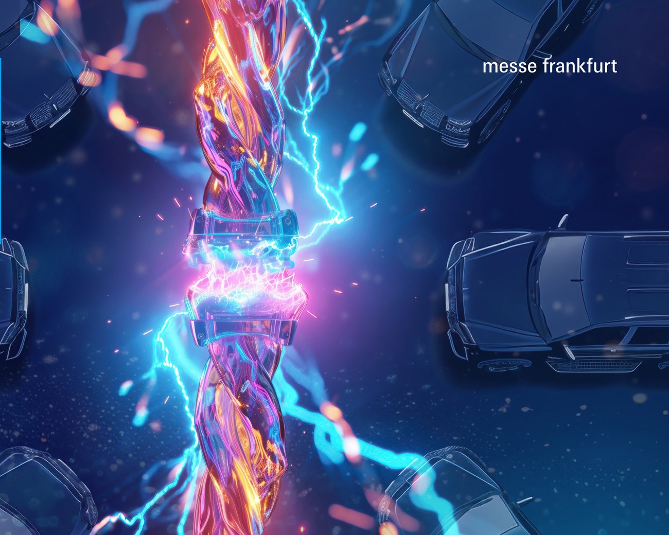 Automechanika Frankfurt 2026 – Where ideas explode Werbegrafik zur Automechanika Frankfurt 2026 mit Slogan „Where ideas explode“, farbige Energie und Autos, Termin und Ort angegeben.