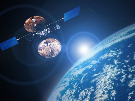Satellit-Weltraum-Erde Satellit im Weltraum über der Erde