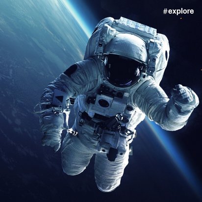 Ein Astronaut schwebt im Weltraum mit der Erde im Hintergrund, während Funken um ihn herum fliegen, was auf eine dramatische Szene hinweist.