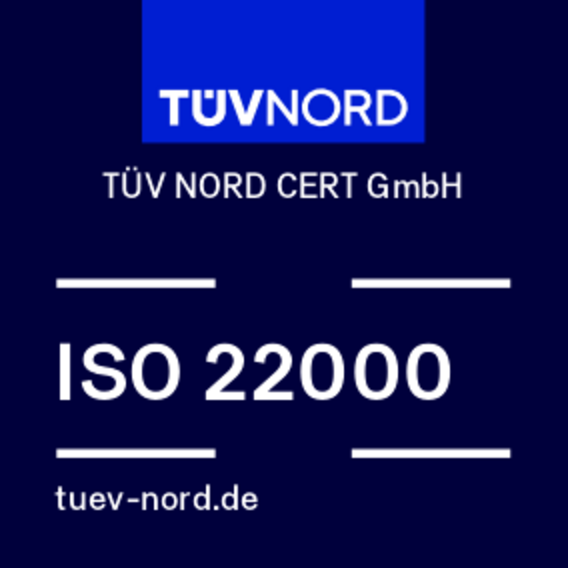 TUV NORD Testmark on ISO 22000 in blue colors