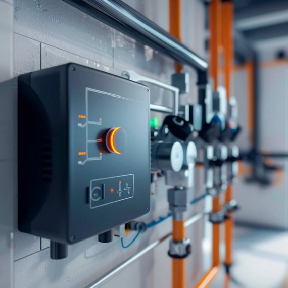 Digitale Steuerungseinheit in einem Heiz- und Energiesystem – Symbol für Wärme- und Sektorkopplung.