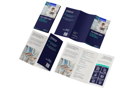 Mock-up of the TÜV NORD flyer on the topic of healthcare Mock-up of the TÜV NORD flyer on the topic of healthcare