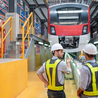 Prüfingenieure bei der Inspektion eines Zuges