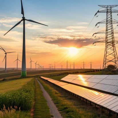 Windkraftanlagen und Solaranlagen auf einem Feld erfüllen die RED-III Richtlinie