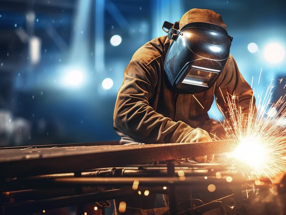 Schweißer mit Schutzmaske am Schweißen