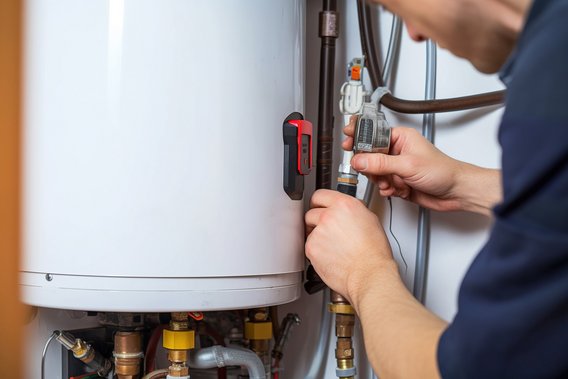 Techniker überprüft Heizung
