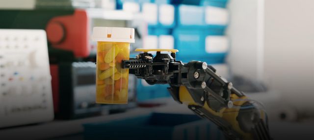 Eine Roboterhand hält eine Pillendose