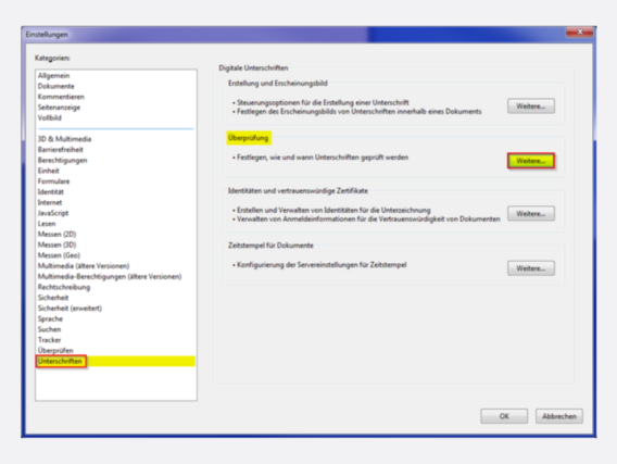 Einstellungen für Adobe Acrobat Reader DC