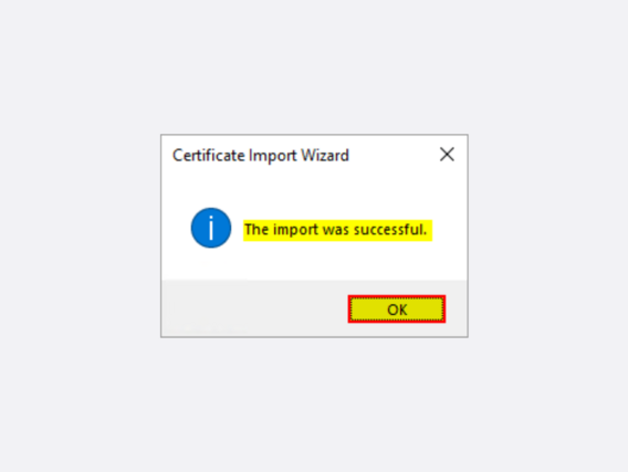 Certificate Import Wizard Info Import complete