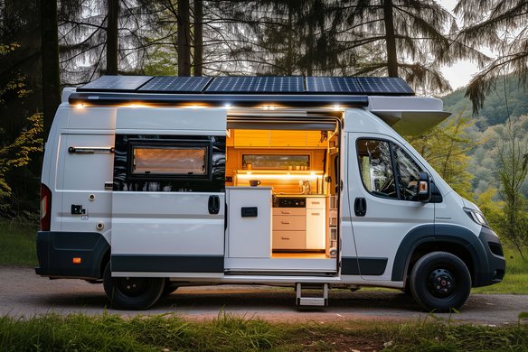 Camperausbau mit Solaranlage und moderner Innenausstattung