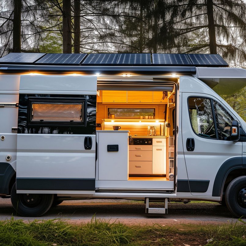 Camperausbau mit Solaranlage und moderner Innenausstattung