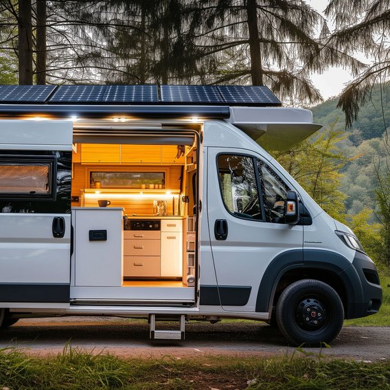 Camperausbau mit Solaranlage und moderner Innenausstattung