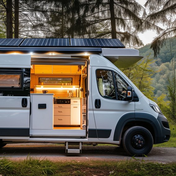 Camperausbau mit Solaranlage und moderner Innenausstattung