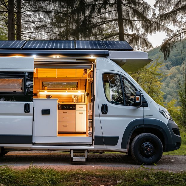 Camperausbau mit Solaranlage und moderner Innenausstattung