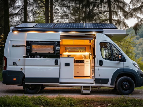 Camperausbau mit Solaranlage und moderner Innenausstattung