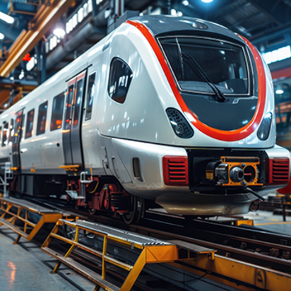 Stehender Zug in einer Industriehalle - Symbolbild für Sicherheit und Qualität in der Bahnindustrie