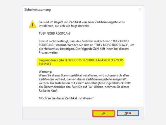 Sicherheitswarnung mit hervorgehobenem Button