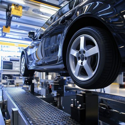 Prüfung und Genehmigung von Fahrzeugen vom IFM Fahrzeuge werden in einer Werkstatthalle geprüft