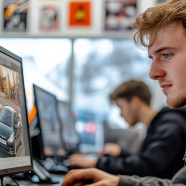 Fahrschüler beantwortet theoretische Führerschein-Fragen am PC