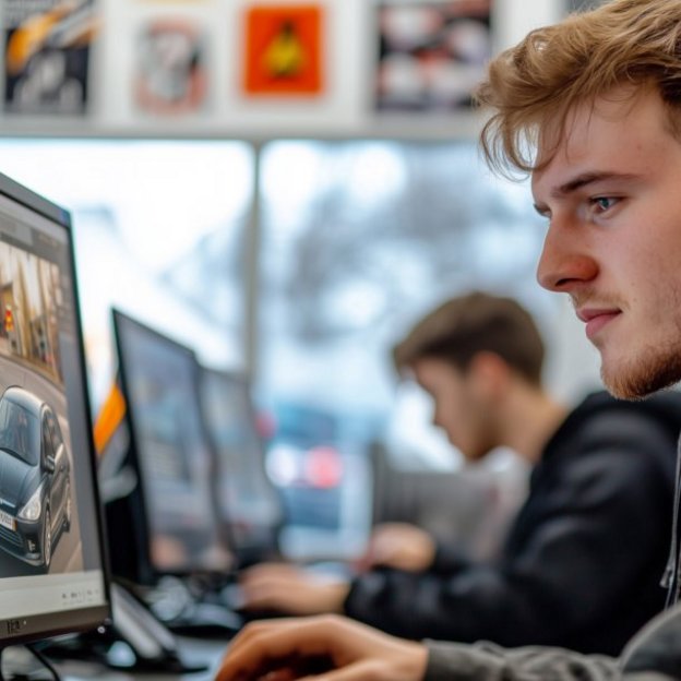 Fahrschüler beantwortet theoretische Führerschein-Fragen am PC