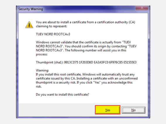 Security warning with highlighted button