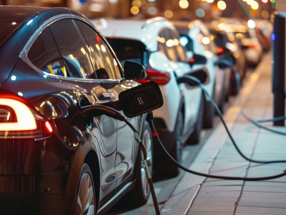 Elektroautos beim nächtlichen Laden an einer Ladestation