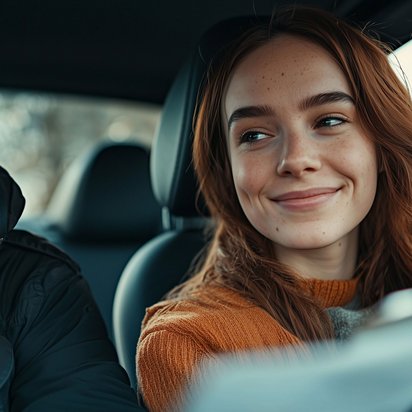 Fahrschüler und Fahrlehrer im Auto während der Führerscheinprüfung