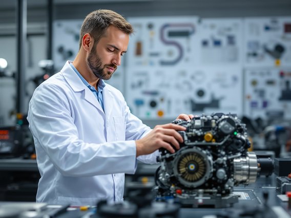 Ingenieur bei der Motorenprüfung im Labor
