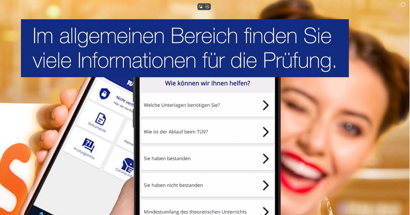 Startansicht der TÜV NORD FahrschülerApp mit Informationen zur Prüfungsvorbereitung auf einem Smartphone