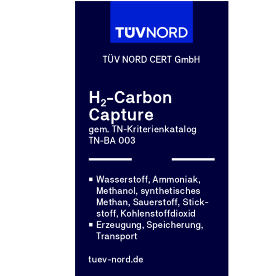 TÜV NORD Prüfzeichen für unser TÜV NORD-H2-Carbon-Capture-Siegel