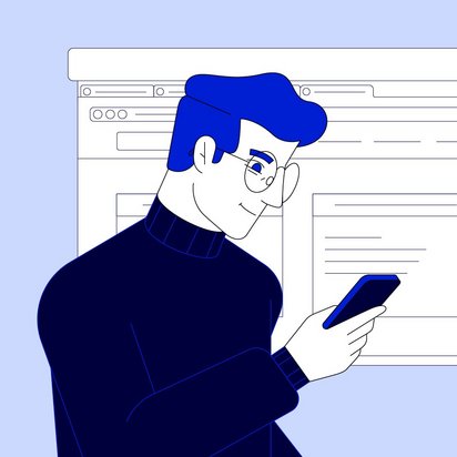 llustration eines Mannes, der ein Handy in der Hand hält